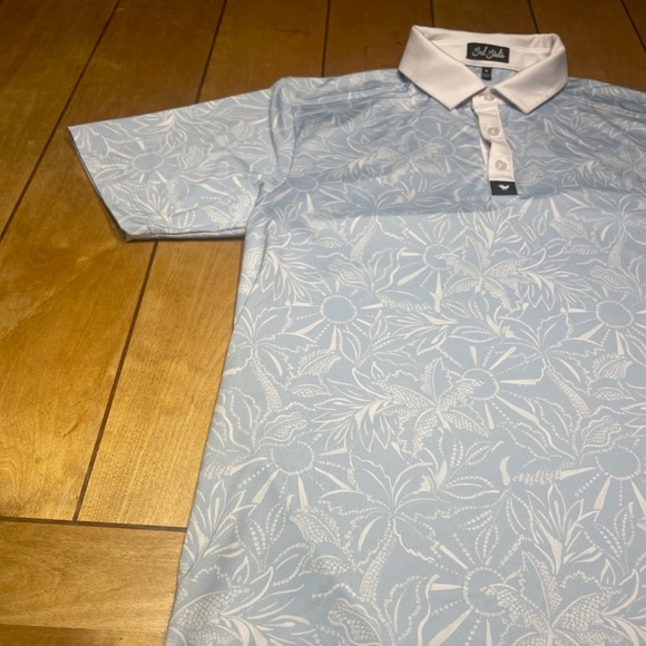 Bad Birdie Golf Polo Tropical Leaf Print Size Medium Color Light Blue - Picture 5 of 16